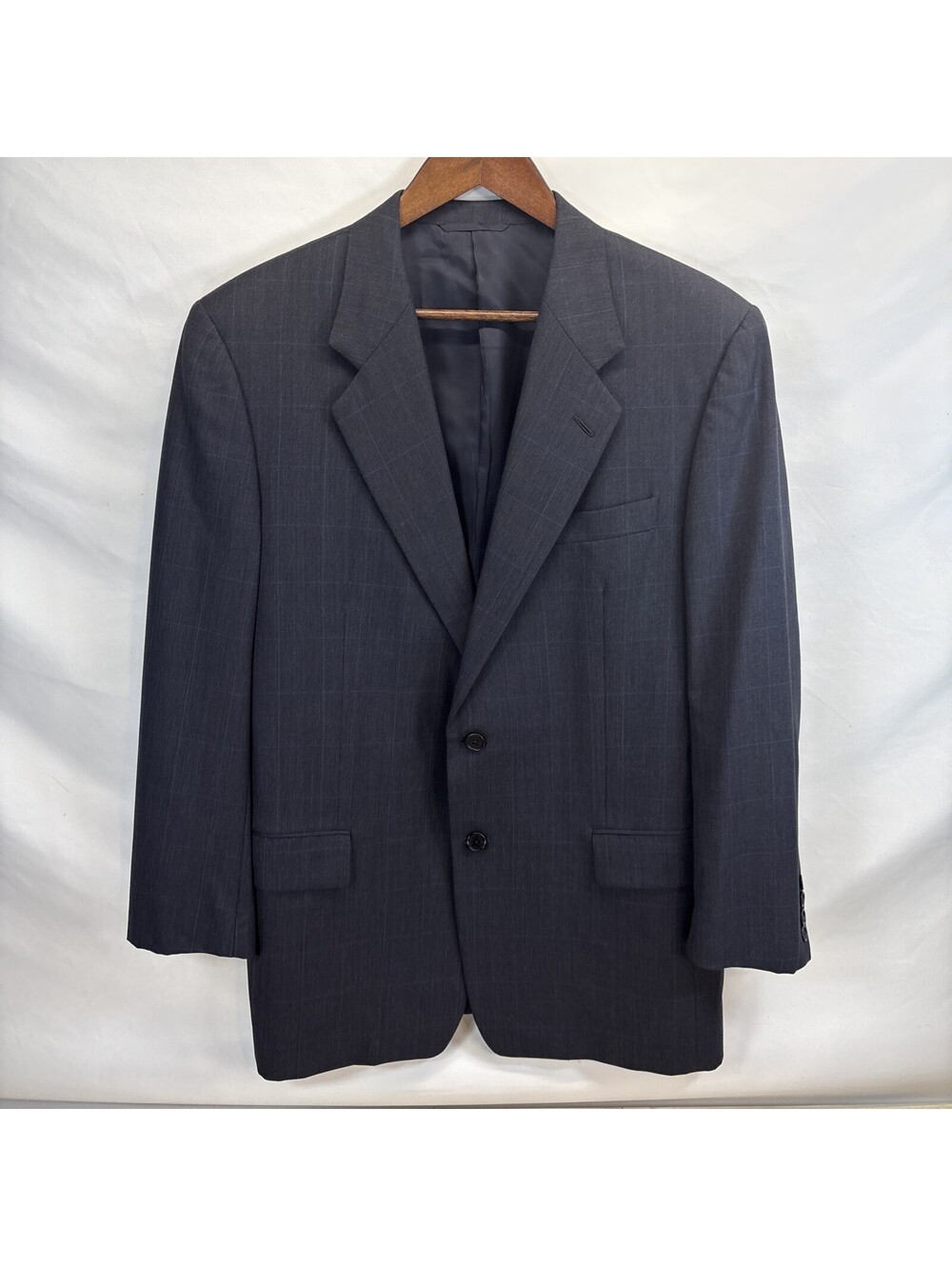 Men’s High-End Hickey-Freeman Boardroom 42R Suit Coat Luxury 100% Wool Grey/Blue